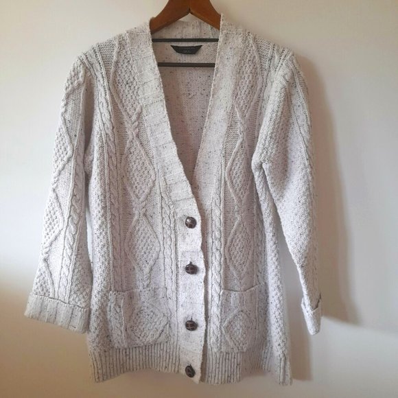 Cosy Cable Knit Bone Cream Black Fleck Cardi Cardigan - Picture 2 of 5